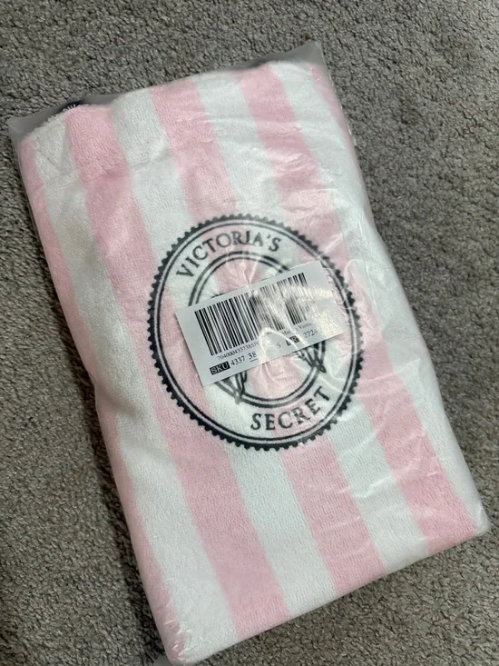 Victoria's Secret Pink & White Striped TERRY Large Tote Bag - Picture 3 of 3